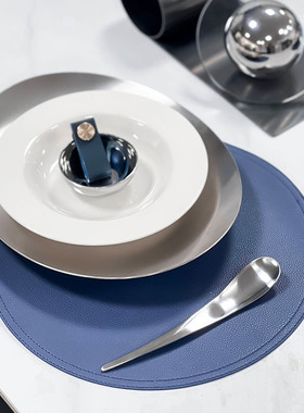 优选蓝色系餐具摆件餐厅软装饰品样板房餐盘摆台展厅餐桌不锈钢圆