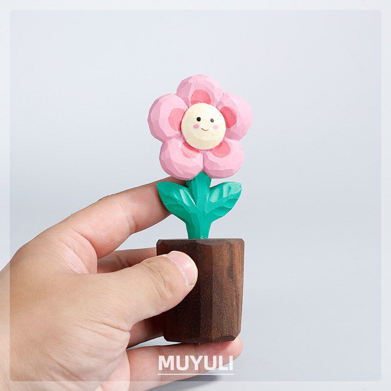 优选木头木质手工木雕有钱花桌面装饰摆件女生日礼物女圣诞节礼物