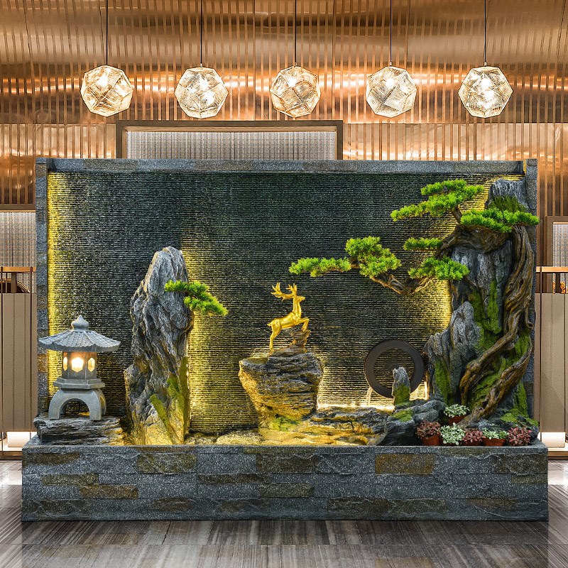 装饰水幕墙背景假山流水喷泉入户办公室公司水景酒店落地景观摆件