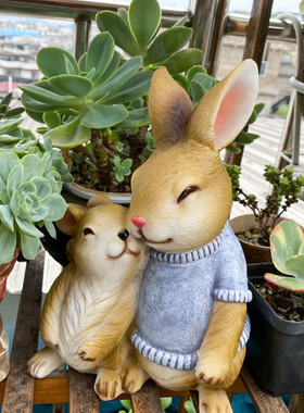 花园小摆件 庭院装饰创意树脂工艺品家居饰品可爱动物小兔子摆件