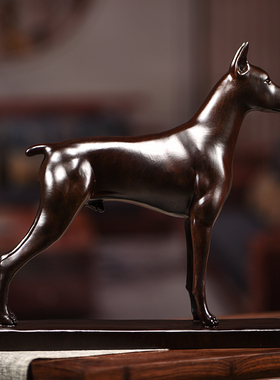 黑檀木雕摆件杜宾犬摆件办公家居实木雕狗摆件玄关客厅家居装饰品