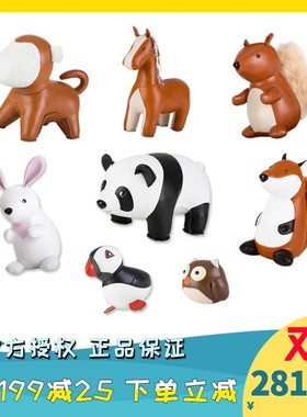 台湾zuny动物摆件皮革斗牛犬 兔子猴子企鹅熊猫狐狸拍照摄影道具