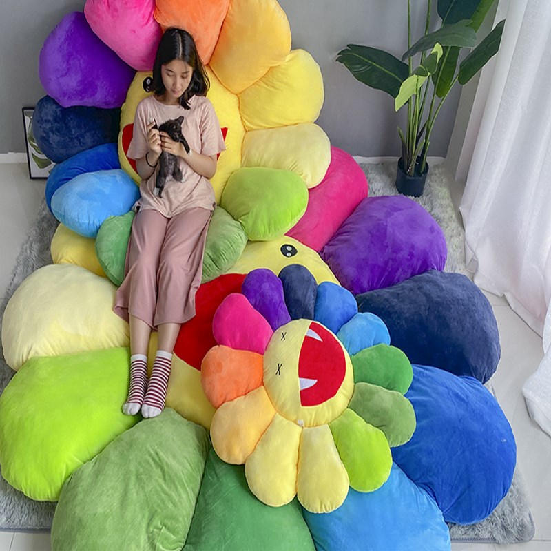 优选2米超大七彩太阳花坐垫笑脸花向日葵靠枕办公室椅垫毛绒靠垫