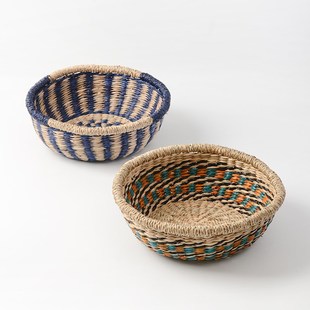 饰 oakliving天然海草收纳篮化妆品零食杂物收纳筐手工编织家用装