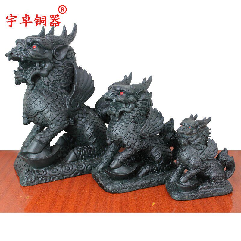 宇卓铜器纯铜麒麟黄铜麒麟青铜色麒麟踩球踩元宝麒麟工艺品摆件