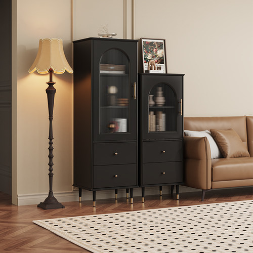 优选法式复古客厅书柜储物柜一体电视柜旁小边柜防尘展示柜靠墙收