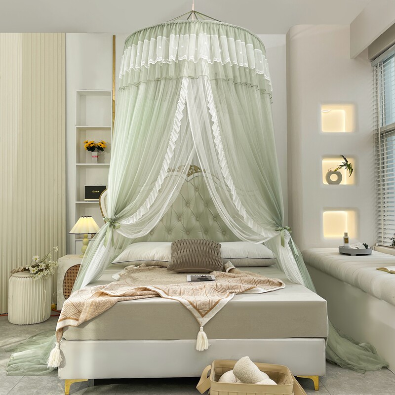 优选法式公主风吊顶蚊帐家用卧室圆形2024新款免安装打孔折叠纹帐