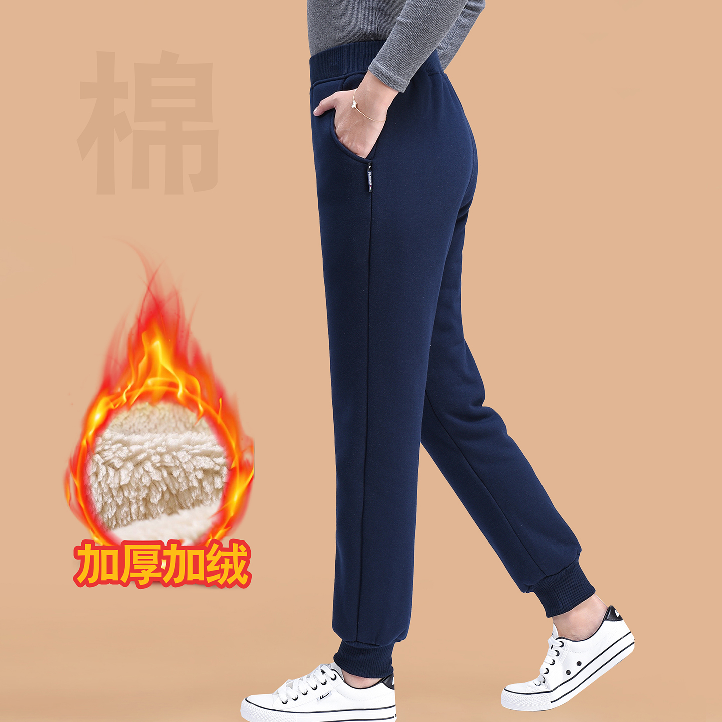 高腰加厚羊羔绒中老年妈妈休闲裤