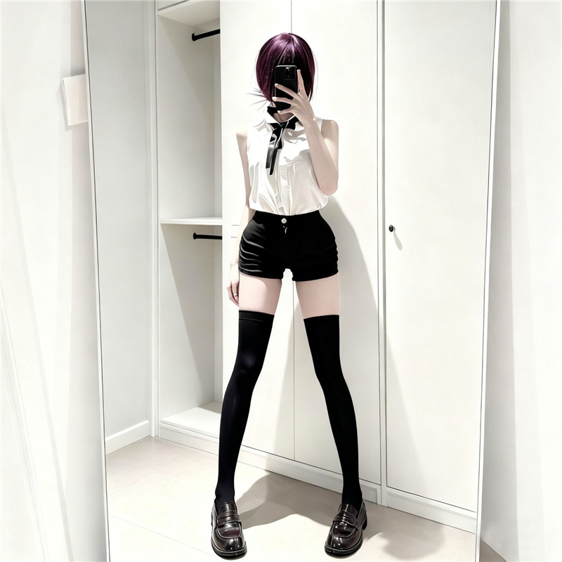电锯人蕾塞cos服白色无袖衬衫女内搭叠穿打底POLO领衬衣短裤套装