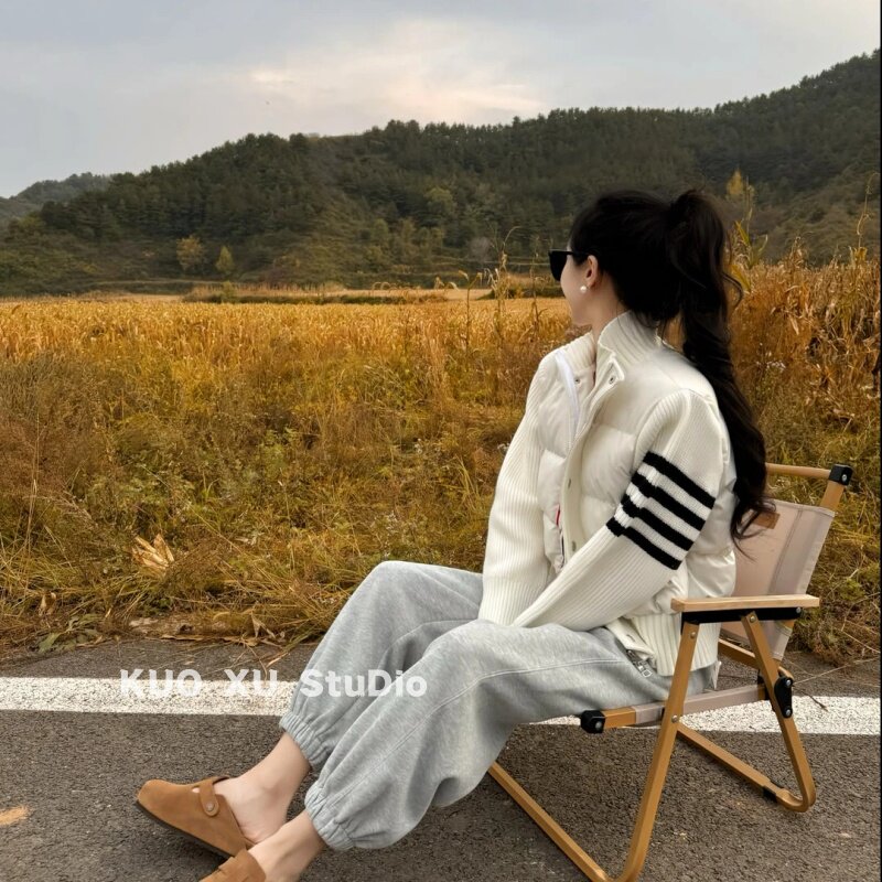 【送运费险】拼接针织加厚棉服女