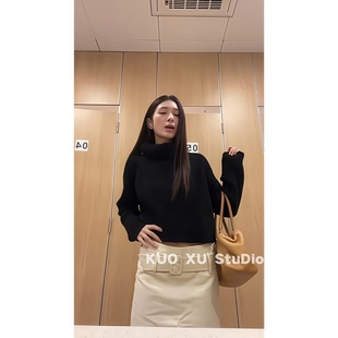 韩式搭配一整套冬装软糯针织衫高领套头毛衣高腰包臀直筒半身裙女