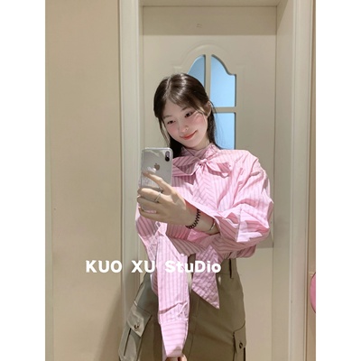 【送运费险】ootd粉色条纹衬衫女