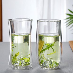 高硼硅家用双层玻璃隔热开水长饮直身牛奶杯薄柯林绿茶杯简约防烫