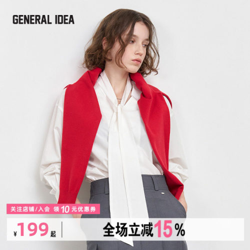 GENERAL IDEA BY BUMSUK秋季领结系带后开衩纽扣设计V领衬衫上衣