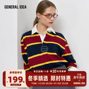 复古中性polo长袖 GENERAL BUMSUK美式 T恤条纹休闲上衣 IDEA