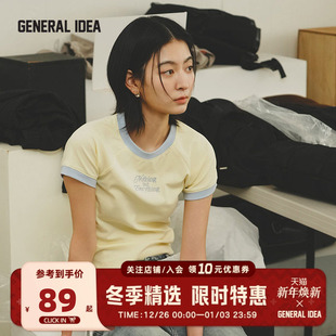 T恤韩系短款 GENERAL BUMSUK字母印花清爽撞色拼接短袖 女 IDEA