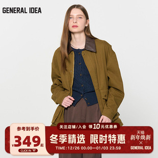 IDEA 格纹棉外套情侣款 拼色复古翻领工装 秋 BUMSUK英式 GENERAL