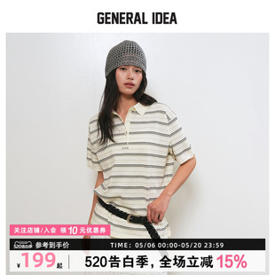 GENERAL IDEA BY BUMSUK宽松休闲横条纹polo领针织短袖T恤女上衣