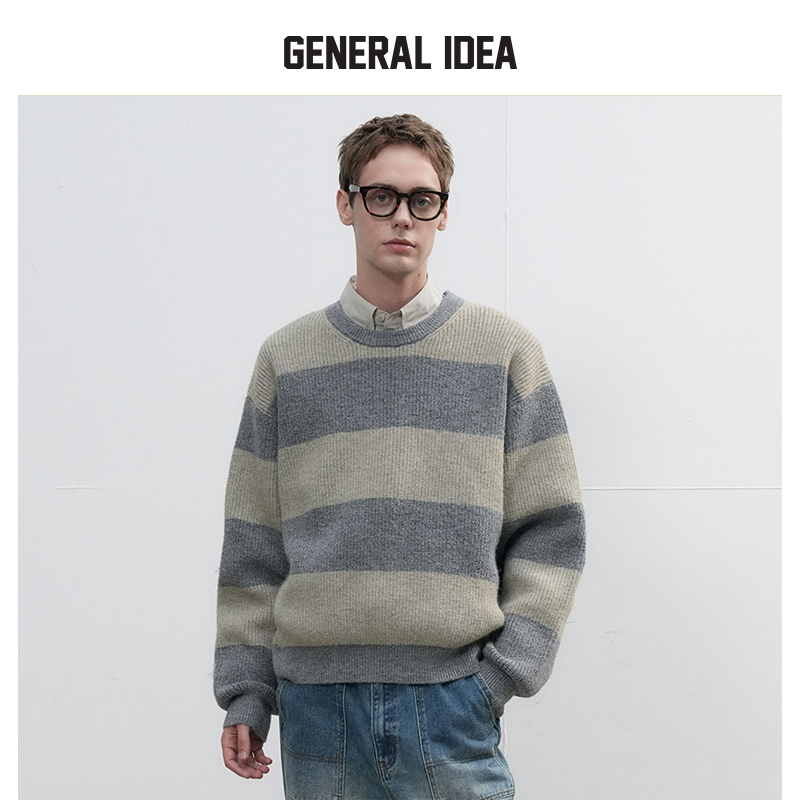 GENERAL IDEA BY BUMSUK麻薯软糯粗条纹撞色长袖针织毛衣休闲慵懒