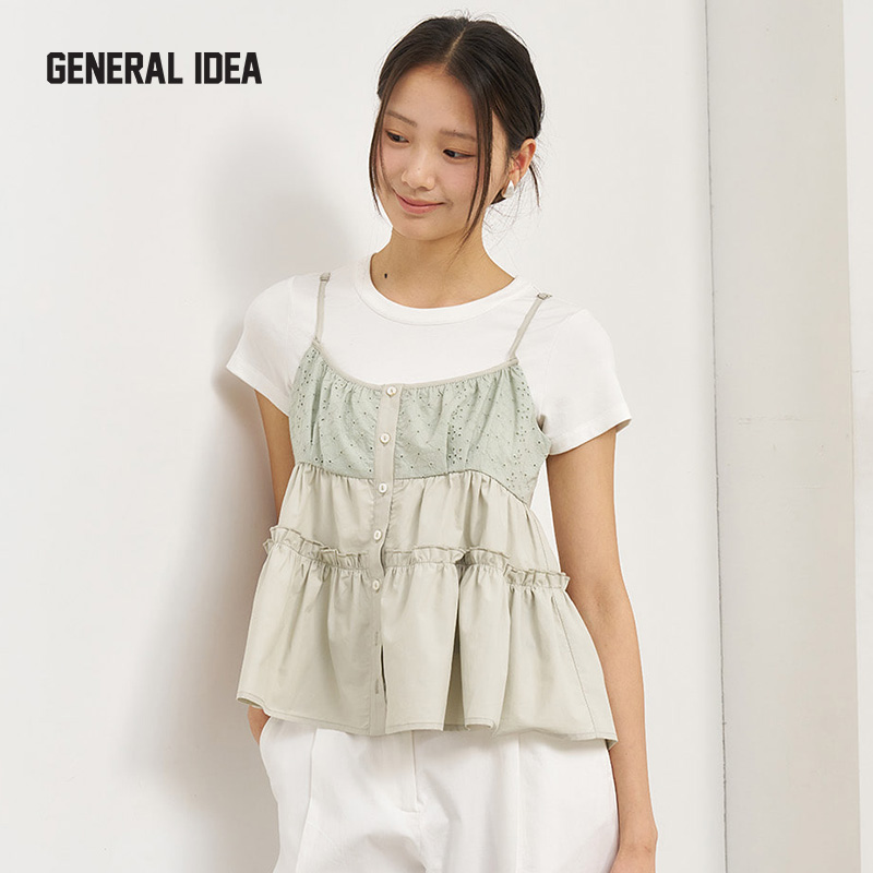 GENERAL IDEA新款法式拼接花边吊带背心小众设计感甜美无袖上衣女