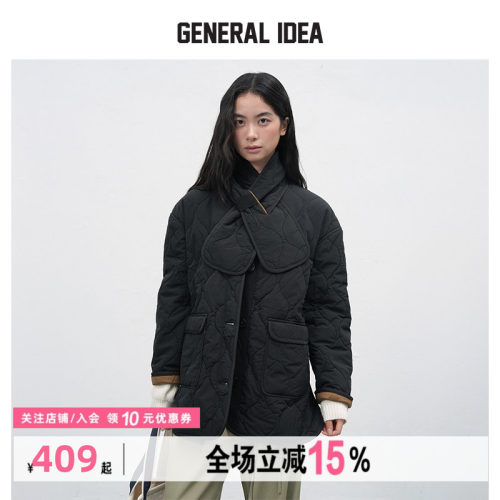 GENERAL IDEA BY BUMSUK绗缝围巾圆领拼色休闲夹棉外套女秋冬季