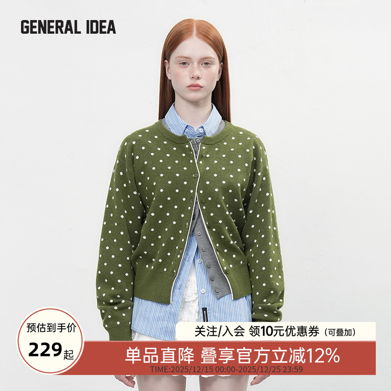 GENERAL IDEA BY BUMSUK秋新款日系经典拼色波点圆领针织开衫女士