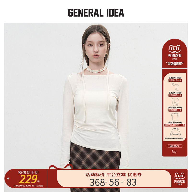 GENERAL IDEA BY BUMSUK艺术解构领带不对称开衩长袖T恤上衣女