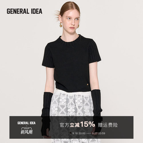 GENERAL IDEA可拆卸袖套针织衫女短袖毛韩系设计感上衣通勤毛衫春