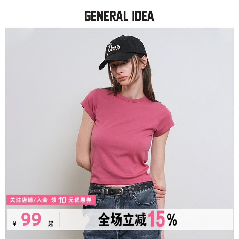 GENERAL IDEA BY BUMSUK夏季女士基础款纯色圆领短袖正肩休闲T恤