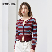 复古撞色条纹羊毛针织开衫 上衣女 IDE秋季 美式 汤曼妮 GENERAL