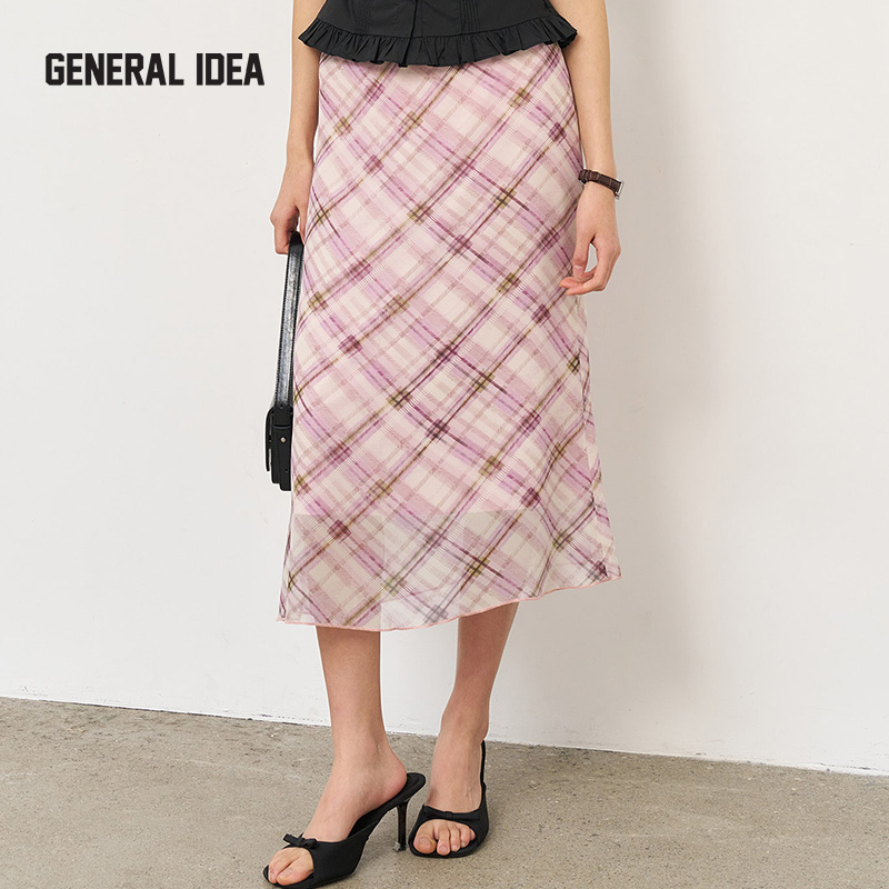 GENERAL IDEA BY BUMSUK新款法式复古印花暗格纹半身裙长裙女