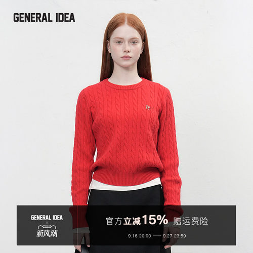 GENERAL IDEA BY BUMSUK 韩国正品 针织衫绵羊毛圆领套头毛衣女
