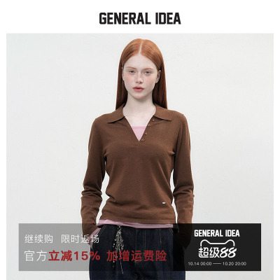 GENERAL IDEA BY BUMSUK 韩国正品 polo拼色假两件正肩长袖针织衫