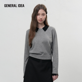GENERAL IDEA假两件撞色翻领休闲针织毛衣上衣冬季韩系2025新款