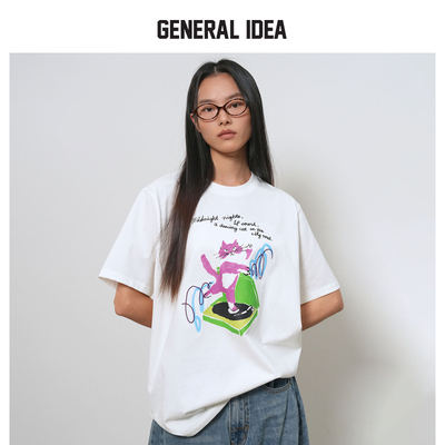 GENERAL IDEA BY BUMSUK 韩国正品 涂鸦猫咪宽松落肩情侣短袖T恤