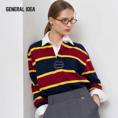 GENERAL IDEA BY BUMSUK美式复古中性polo长袖T恤条纹休闲上衣