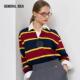 汤曼妮 GENERAL IDEA美式 复古中性polo长袖 T恤条纹休闲上衣