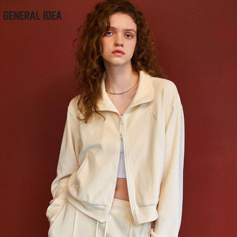 【刘些宁】GENERAL IDEA BY BUMSUK天鹅绒运动卫衣短款外套开衫