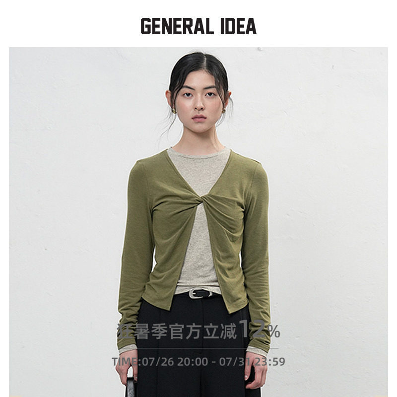 GENERAL IDEA BY BUMSUK 韩国正品 扭结设计亚麻拼接长袖T恤上衣