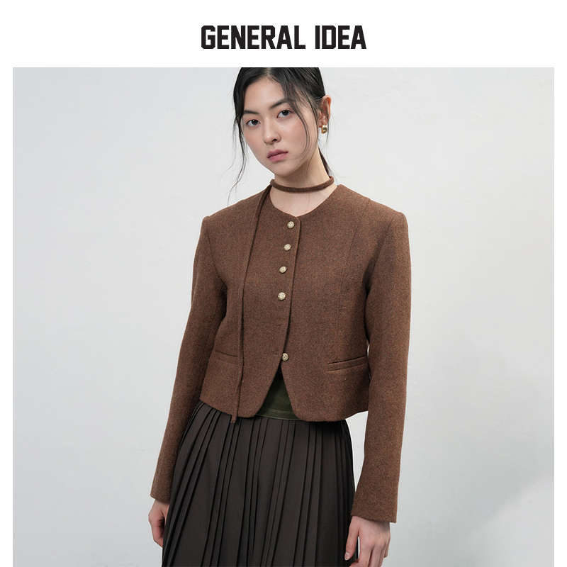 【明星同款】GENERAL IDEA流线剪裁单排扣精纺羊毛领带短款外套女