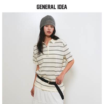 GENERAL IDEA BY BUMSUK宽松休闲横条纹polo领针织短袖T恤女上衣