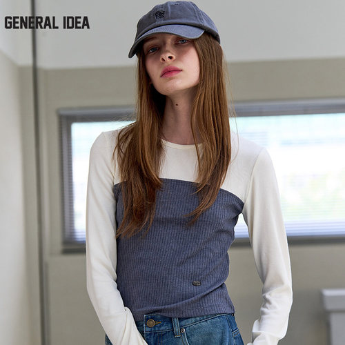 GENERAL IDEA BY BUMSUK抹胸针织拼接假两件圆领长袖T恤女上衣