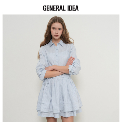 GENERAL IDEA BY BUMSUK 韩国正品 叠层褶气质通勤衬衫收腰连衣裙