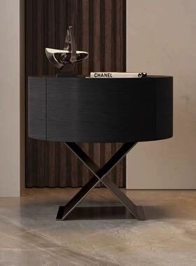 MF轻奢极简床边柜高端卧室圆形实木收纳储物柜网红ins高级床头柜