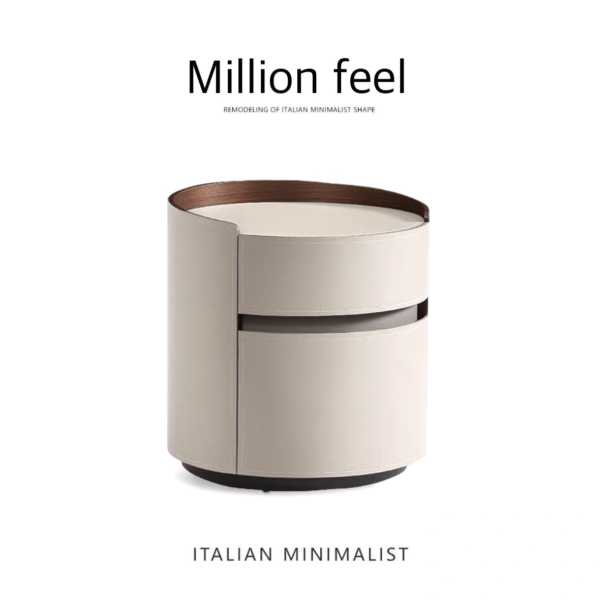 Million feel意式极简马鞍皮圆形床边柜边几Buckingham轻奢床头柜