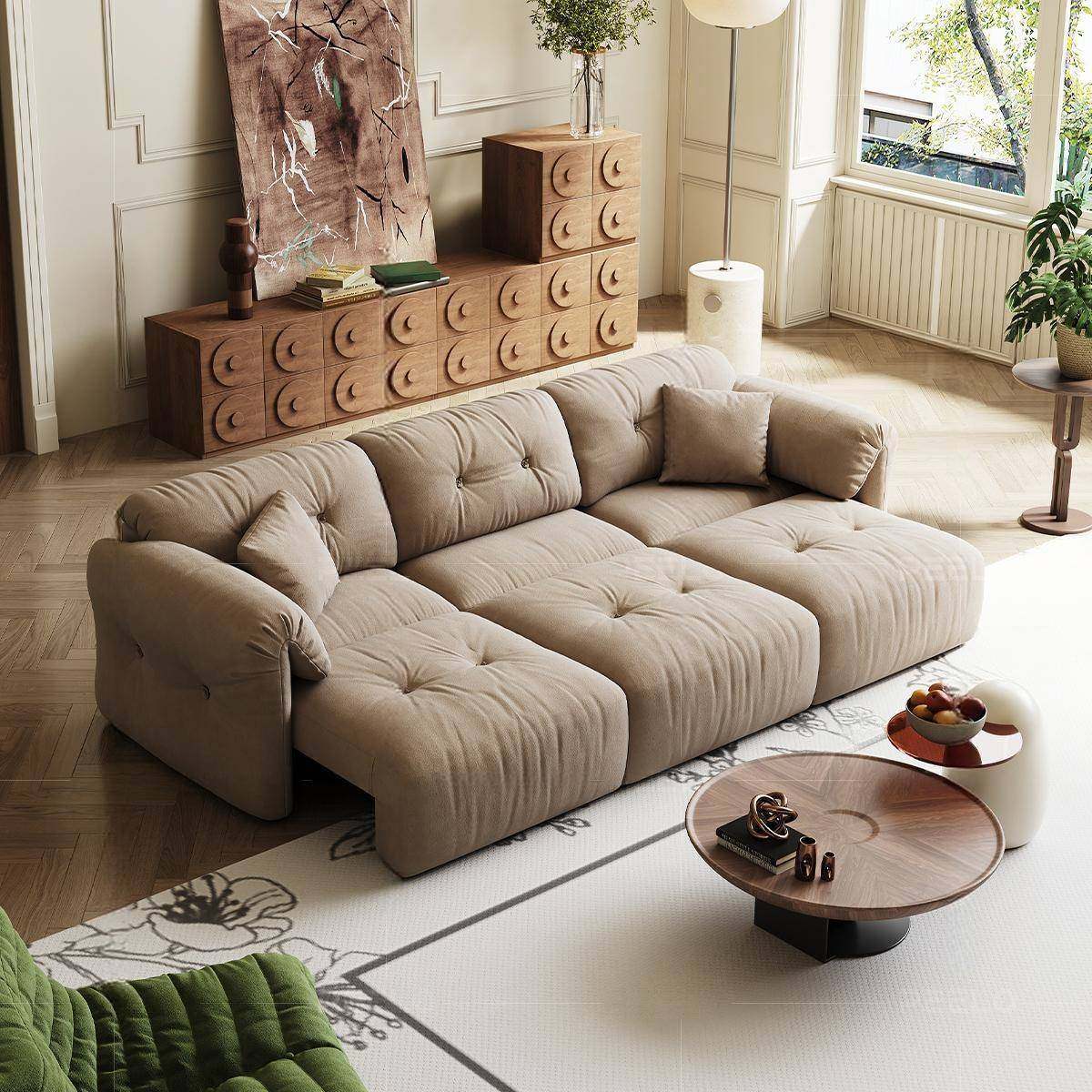 云朵猫抓布沙发客厅现代简约奶油风格电动直排三人沙发床两用