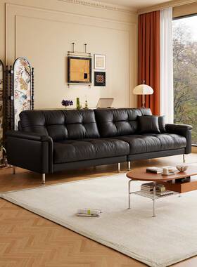 政府补贴阑珊语覆古风真皮星云沙发小户型客厅黑色皮艺羽绒沙发