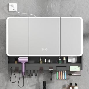 智能圆弧浴室镜柜多功能带灯防雾化妆室镜子吹风机置物架收纳镜箱