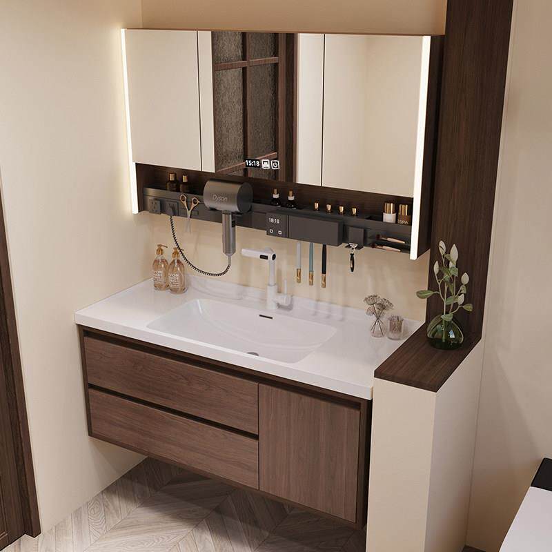 中古风浴室柜组合化妆室风水镜柜洗漱台洗手池洗脸盆柜陶瓷一体盆