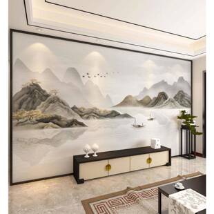 8d立体壁画中式山水电视背景墙壁纸客厅墙纸沙发装饰壁布影视墙布